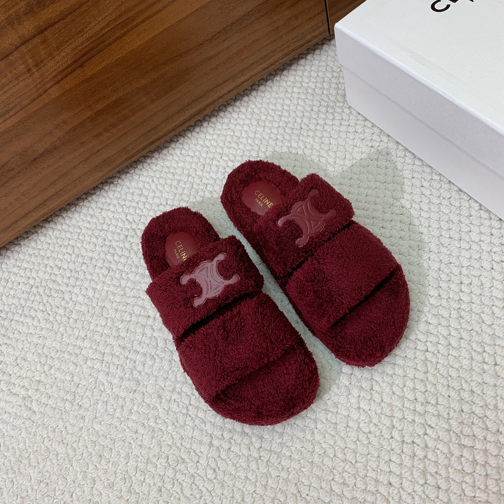 CELINE 26S TWO-STRAP SANDALS IN DARK RED WOOL