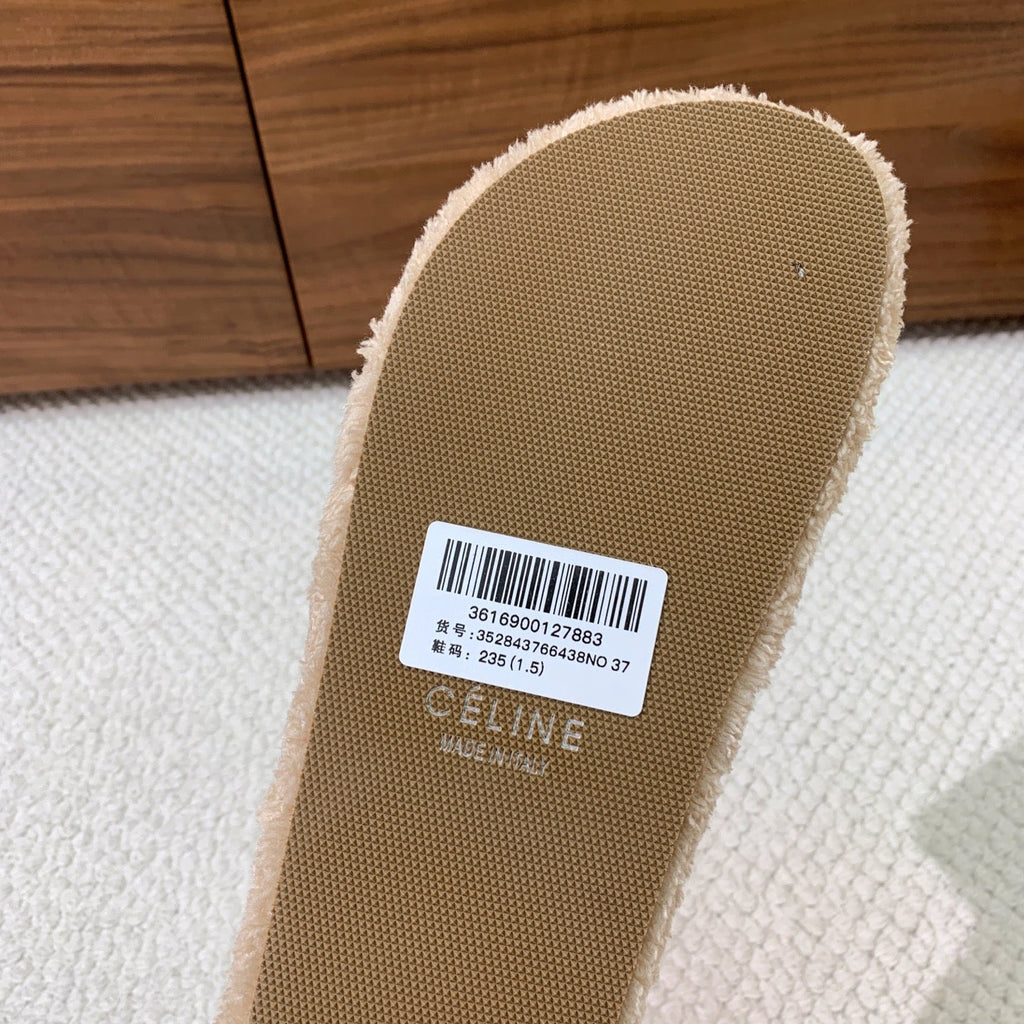 CELINE 26S TWO-STRAP SANDALS IN BEIGE WOOL