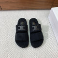 CELINE 26S TWO-STRAP SANDALS IN BLACK WOOL