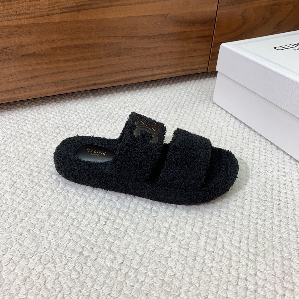 CELINE 26S TWO-STRAP SANDALS IN BLACK WOOL
