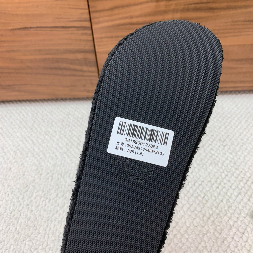CELINE 26S TWO-STRAP SANDALS IN BLACK WOOL