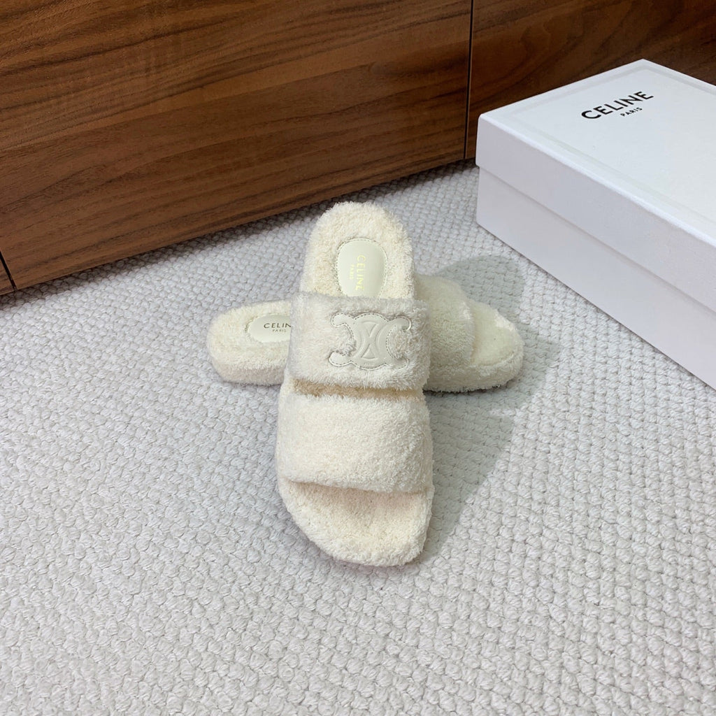 CELINE 26S TWO-STRAP SANDALS IN WHITE WOOL