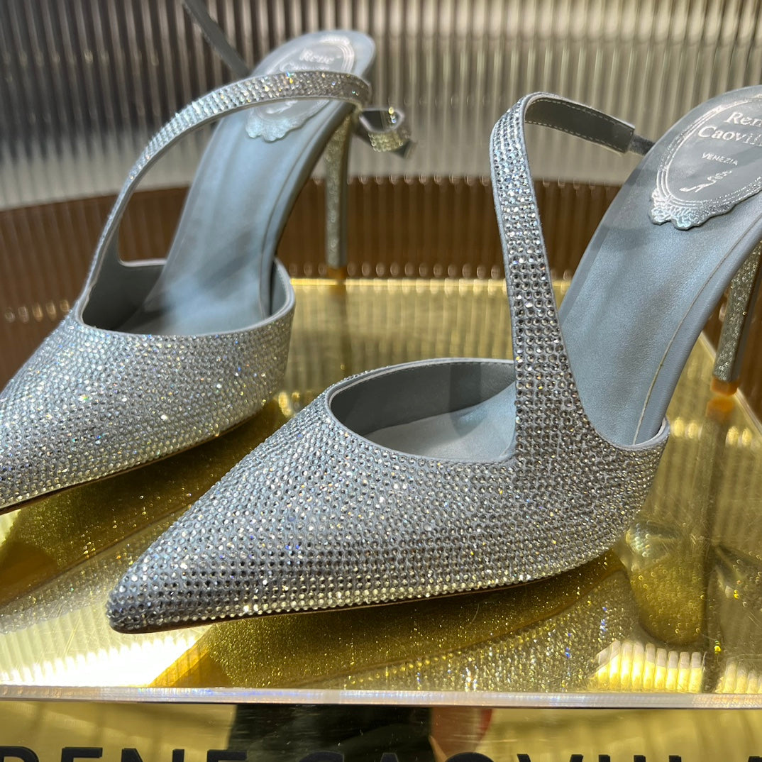 CLEO SILVER PUMP WITH CRYSTALS 10 CM