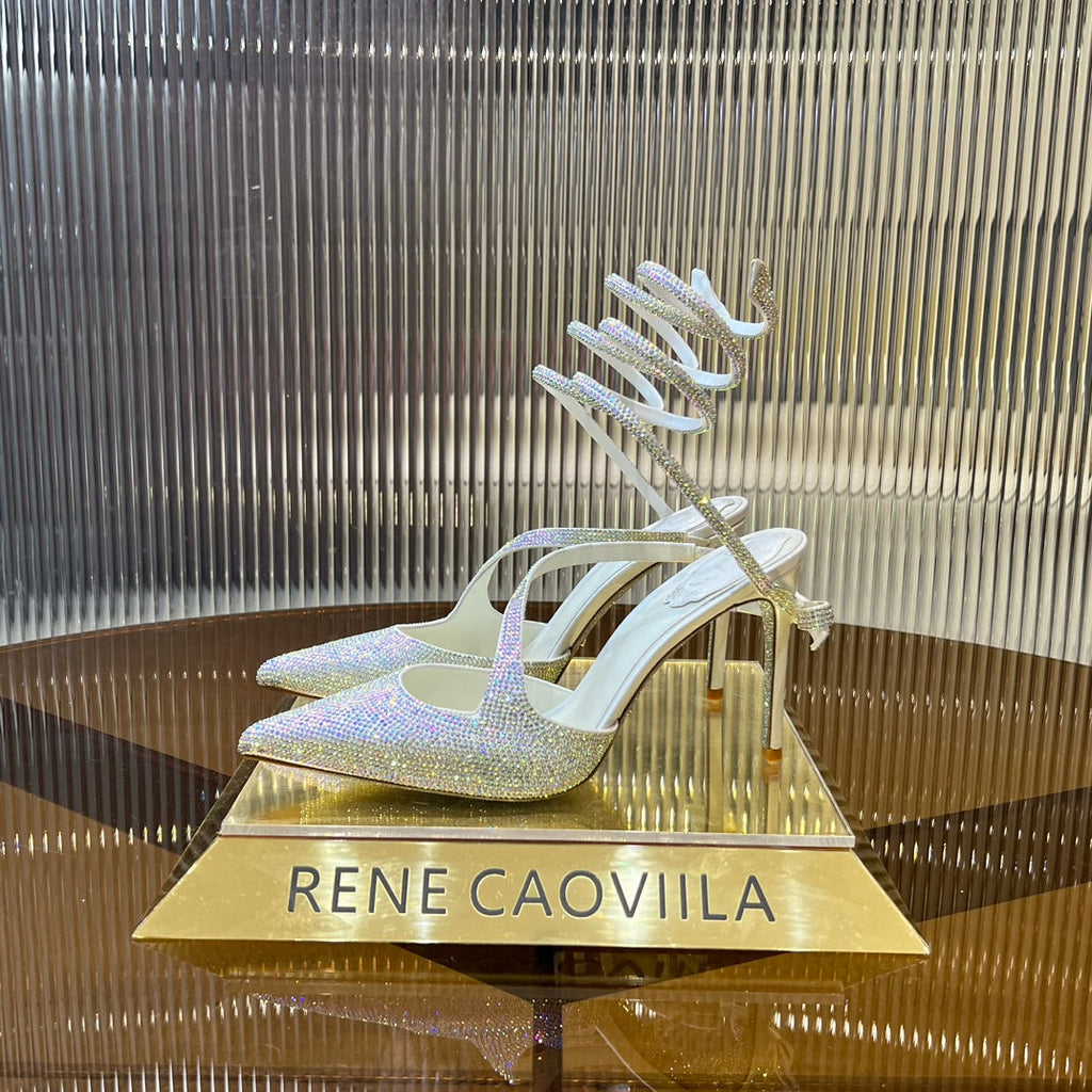 CLEO WHITE PUMP WITH CRYSTALS 10 CM