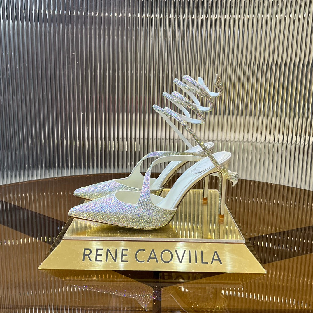 CLEO WHITE PUMP WITH CRYSTALS 10 CM