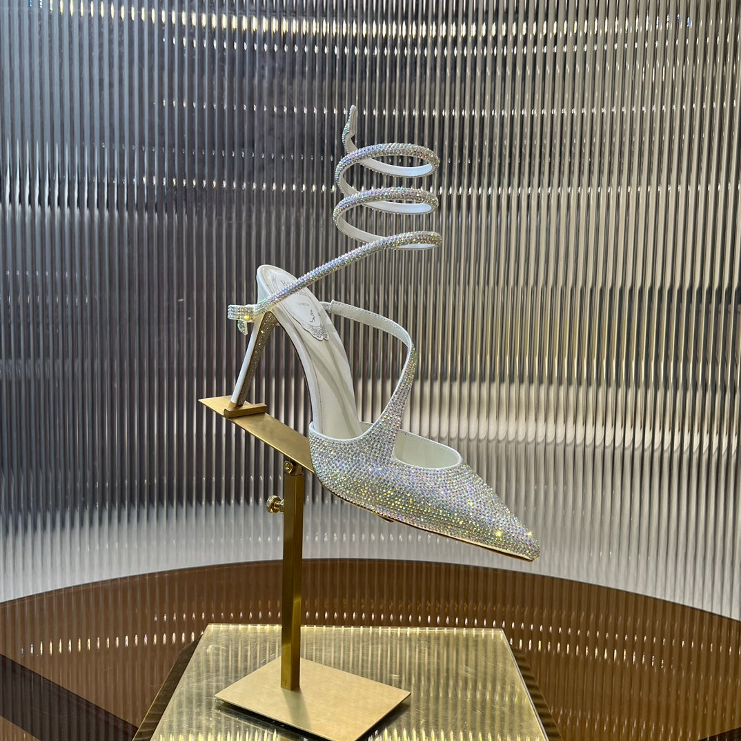 CLEO WHITE PUMP WITH CRYSTALS 10 CM