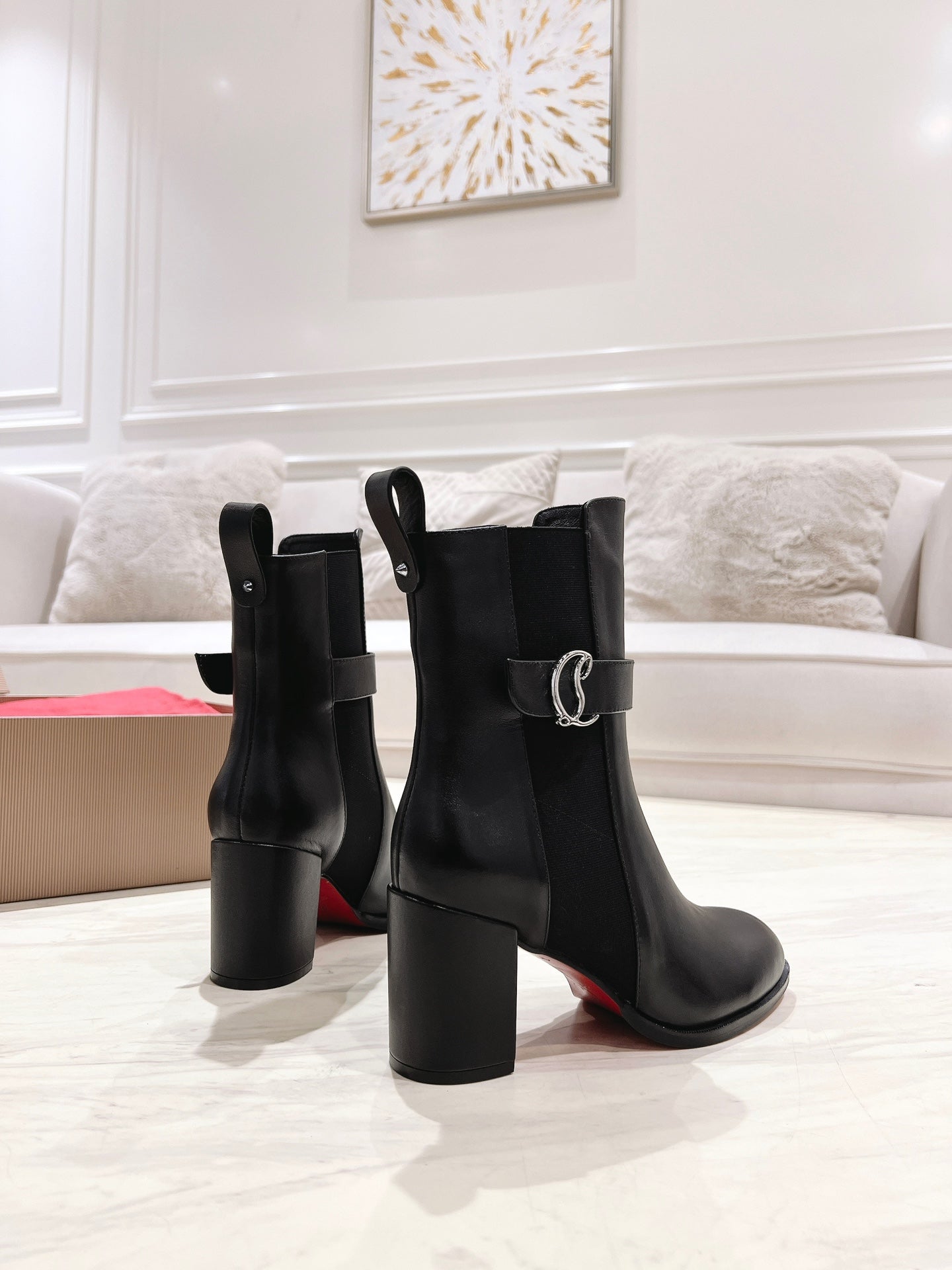 CL ANKLE BOOTS 70MM IN BLACK CALFSKIN
