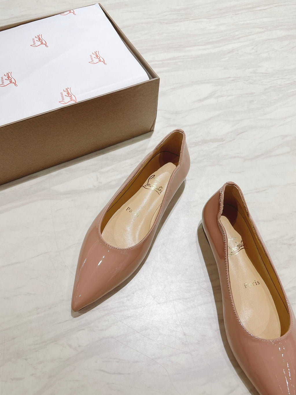 HOT CHICK BALLERINAS 15MM IN NUDE PATENT CALFSKIN