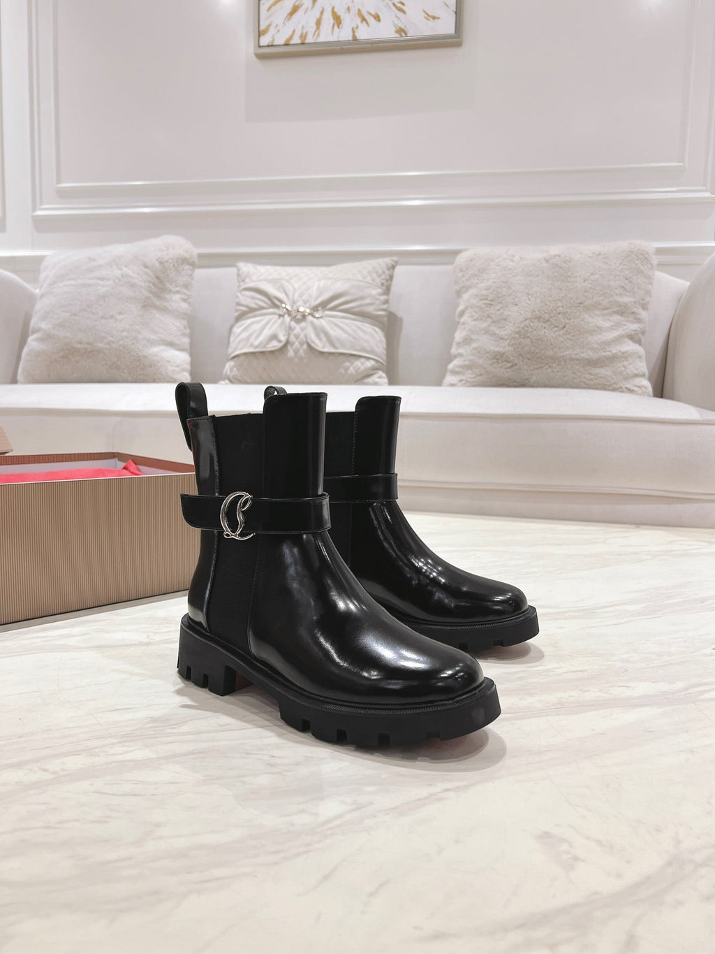 CHELSEA BOOT LUG 30MM IN BLACK GLOSSY CALFSKIN