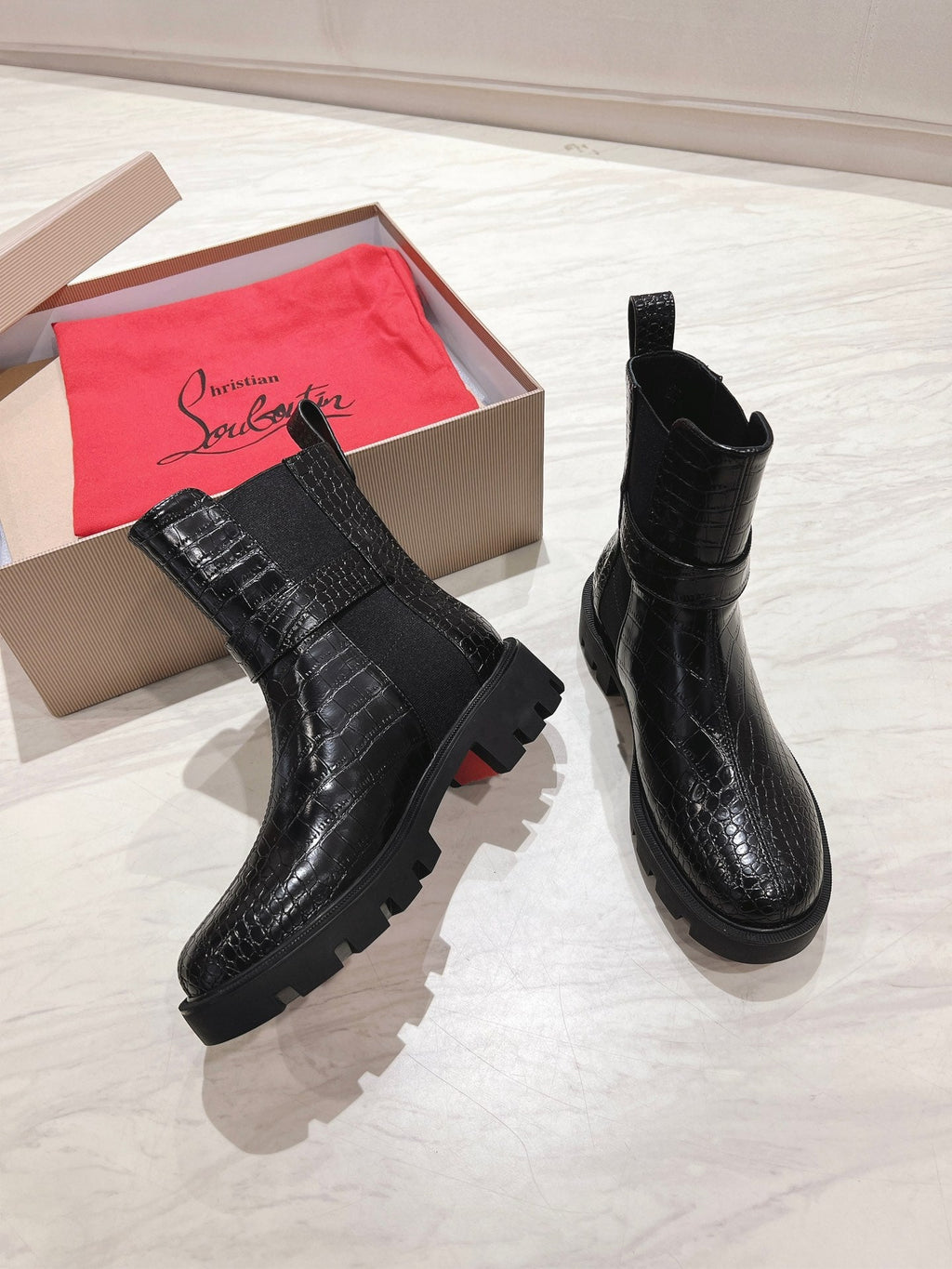 CHELSEA BOOT LUG 30MM IN BLACK CALFSKIN SNAKE SKIN