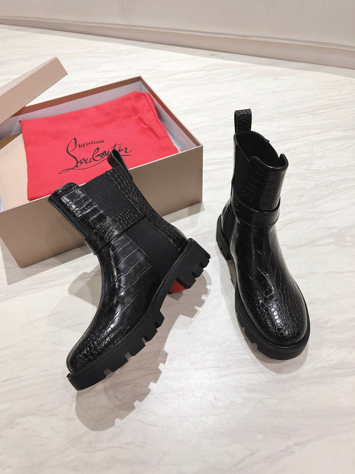 CHELSEA BOOT LUG 30MM IN BLACK CALFSKIN SNAKE SKIN