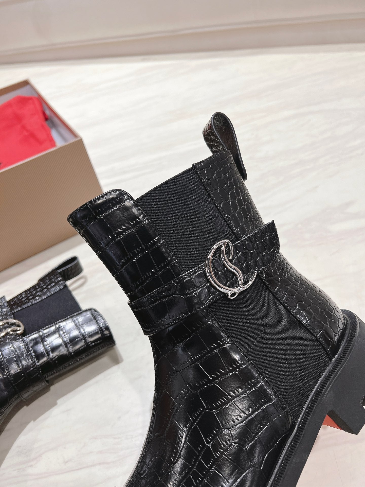 CHELSEA BOOT LUG 30MM IN BLACK CALFSKIN SNAKE SKIN
