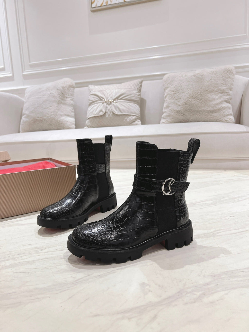 CHELSEA BOOT LUG 30MM IN BLACK CALFSKIN SNAKE SKIN