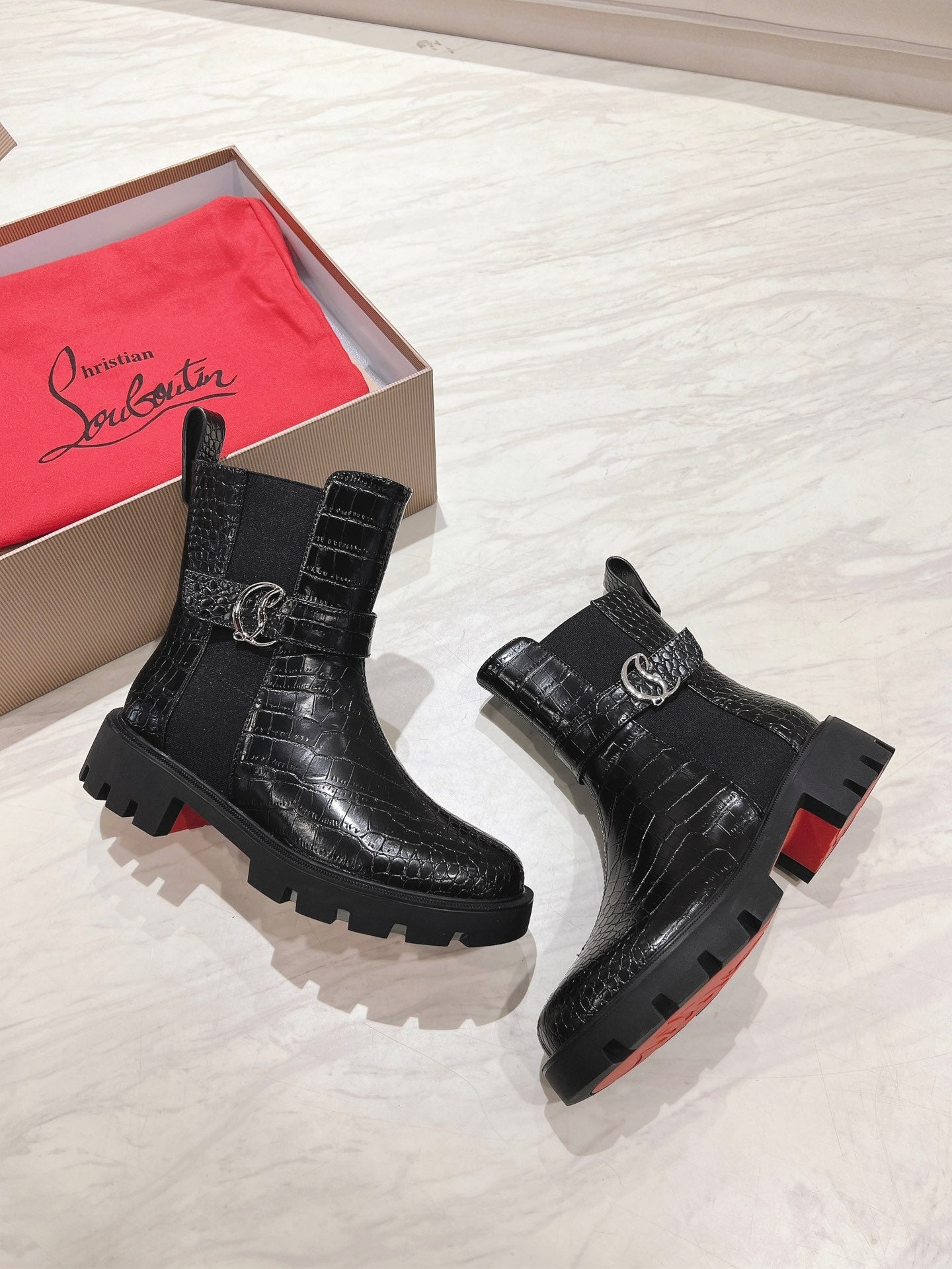 CHELSEA BOOT LUG 30MM IN BLACK CALFSKIN SNAKE SKIN