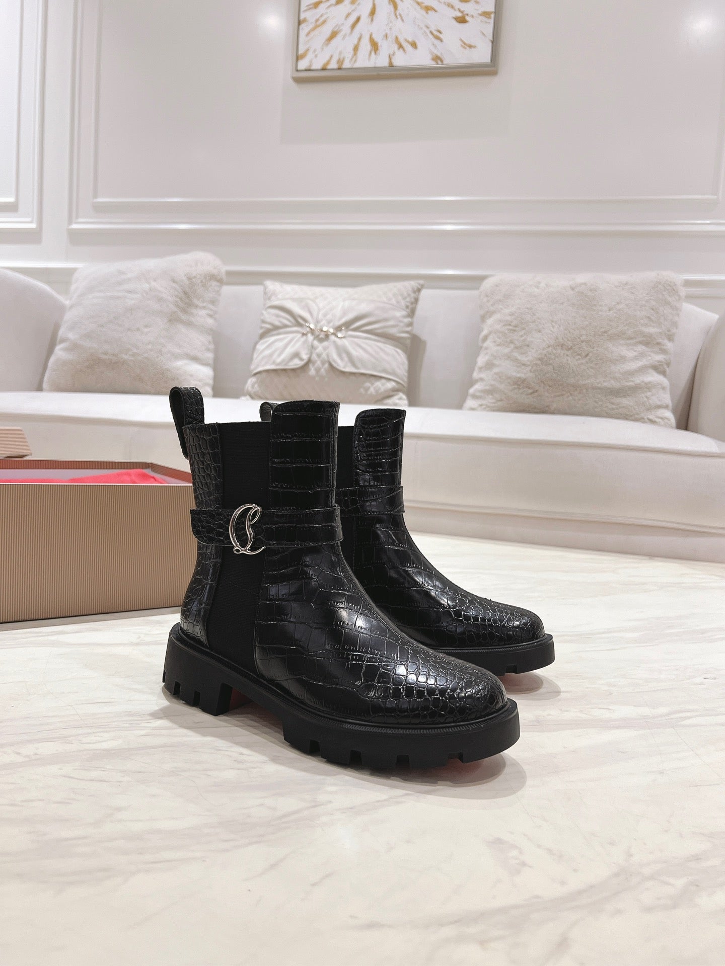 CHELSEA BOOT LUG 30MM IN BLACK CALFSKIN SNAKE SKIN