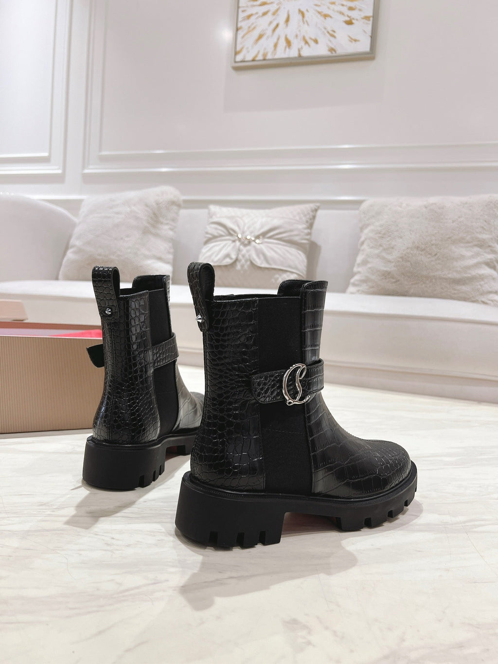 CHELSEA BOOT LUG 30MM IN BLACK CALFSKIN SNAKE SKIN
