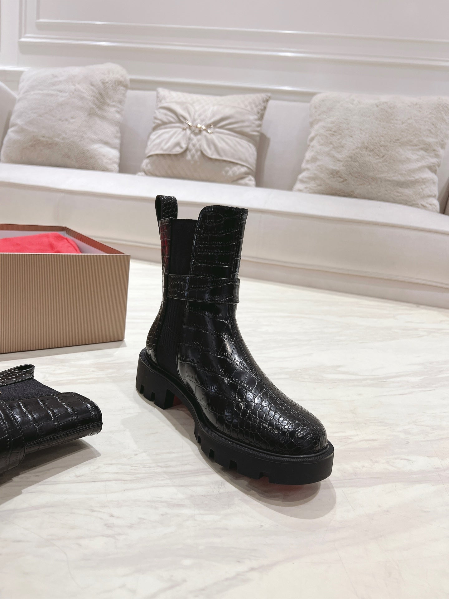 CHELSEA BOOT LUG 30MM IN BLACK CALFSKIN SNAKE SKIN