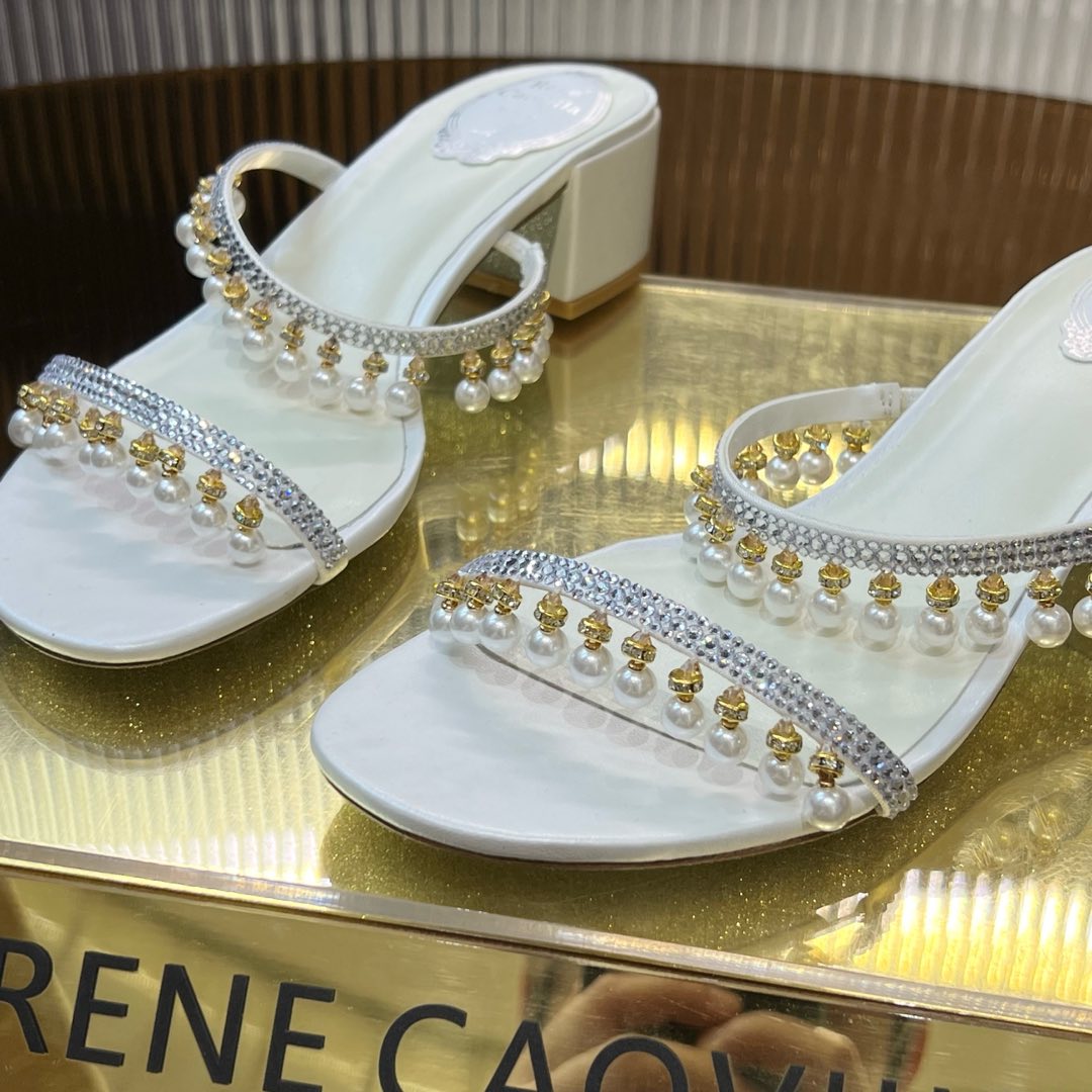 HIGH 45 MM BLOCK HEEL SANDAL IN WHITE GRAINY PEARLIZED LAMBSKIN