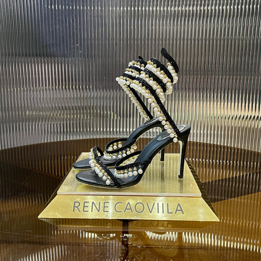 CHANDELIER 95 MM BLACK LAMBSKIN SANDAL