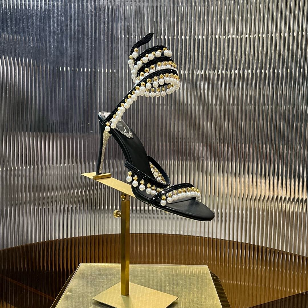 CHANDELIER 95 MM BLACK LAMBSKIN SANDAL