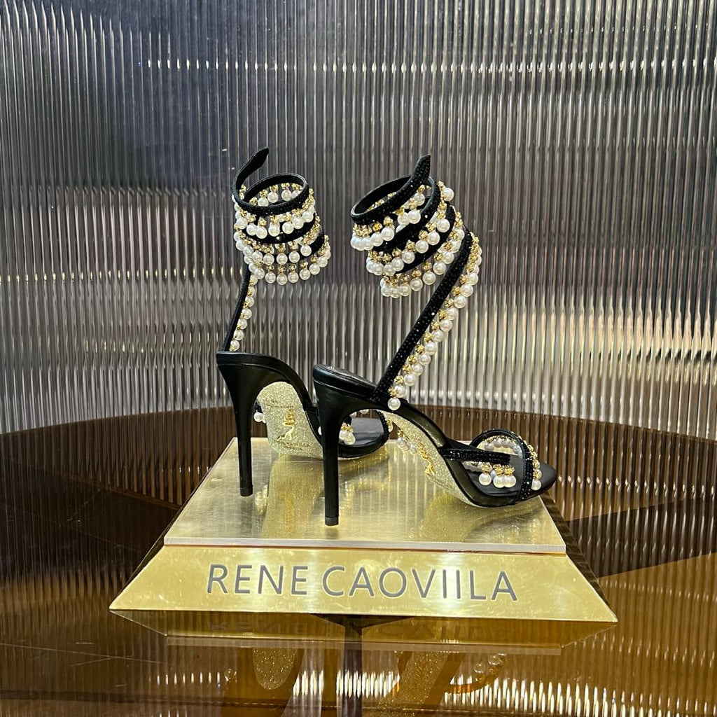 CHANDELIER 95 MM BLACK LAMBSKIN SANDAL
