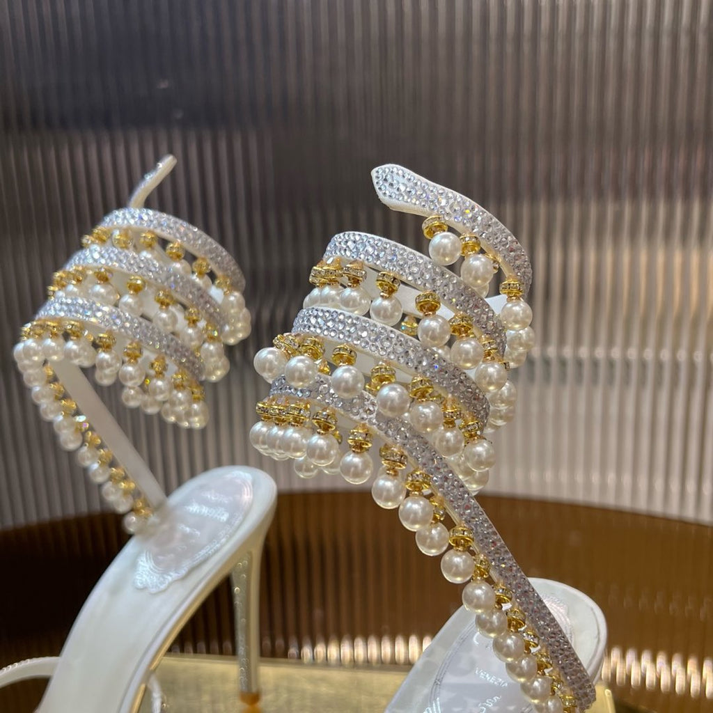 CHANDELIER 95 MM WHITE LAMBSKIN SANDAL