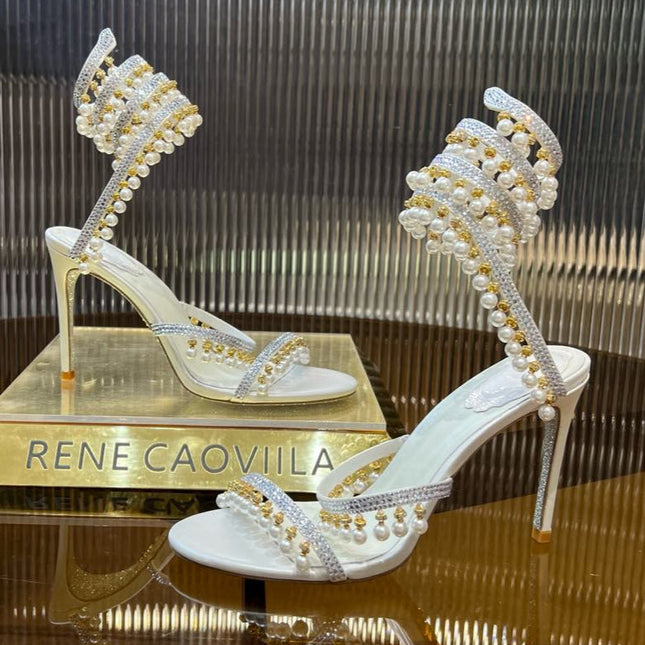 CHANDELIER 95 MM WHITE LAMBSKIN SANDAL