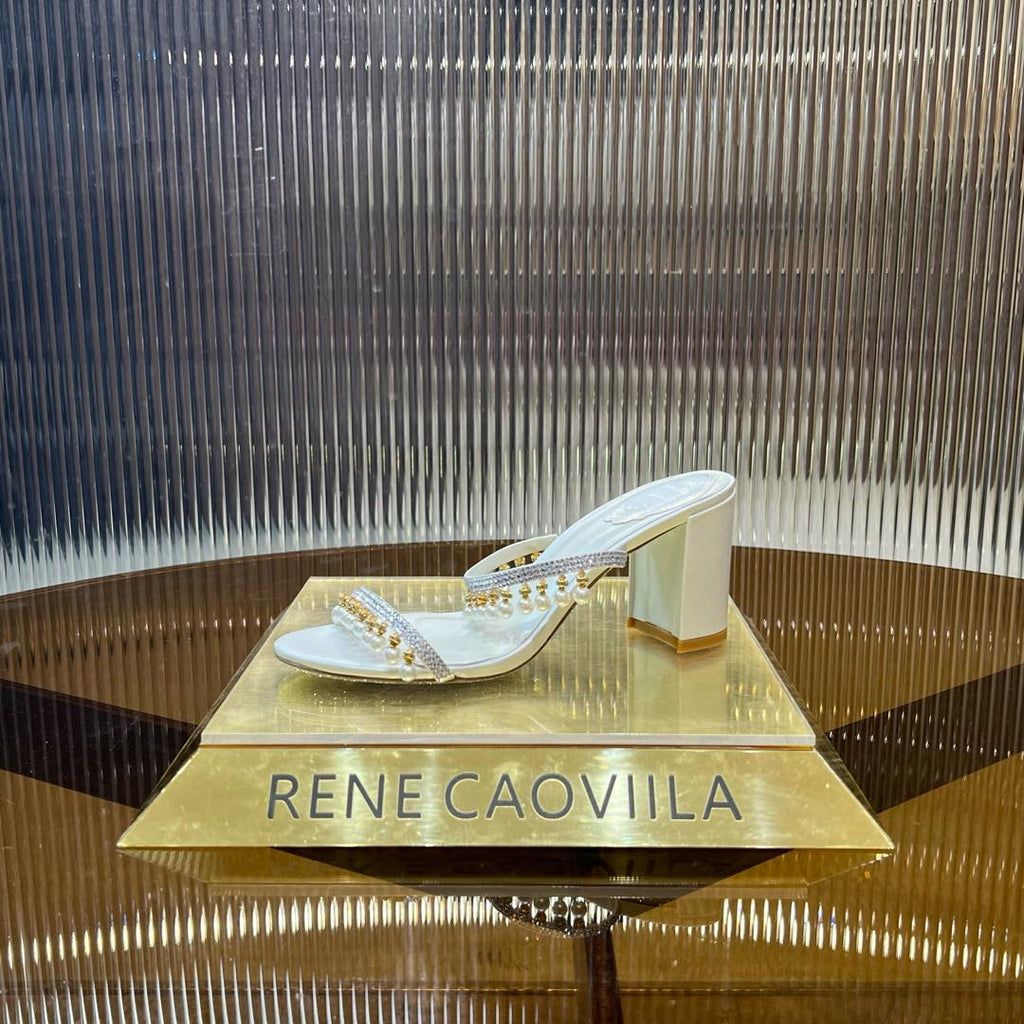 HIGH 95 MM BLOCK HEEL SANDAL IN WHITE GRAINY PEARLIZED LAMBSKIN