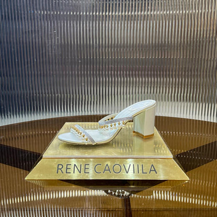 HIGH 95 MM BLOCK HEEL SANDAL IN WHITE GRAINY PEARLIZED LAMBSKIN