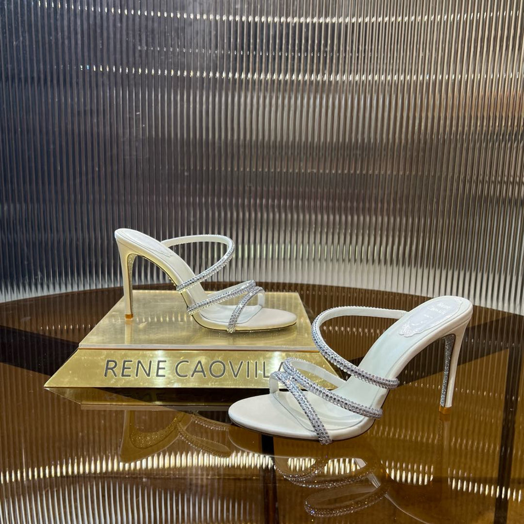 CLEO WHITE SANDAL WITH CRYSTALS 95 MM