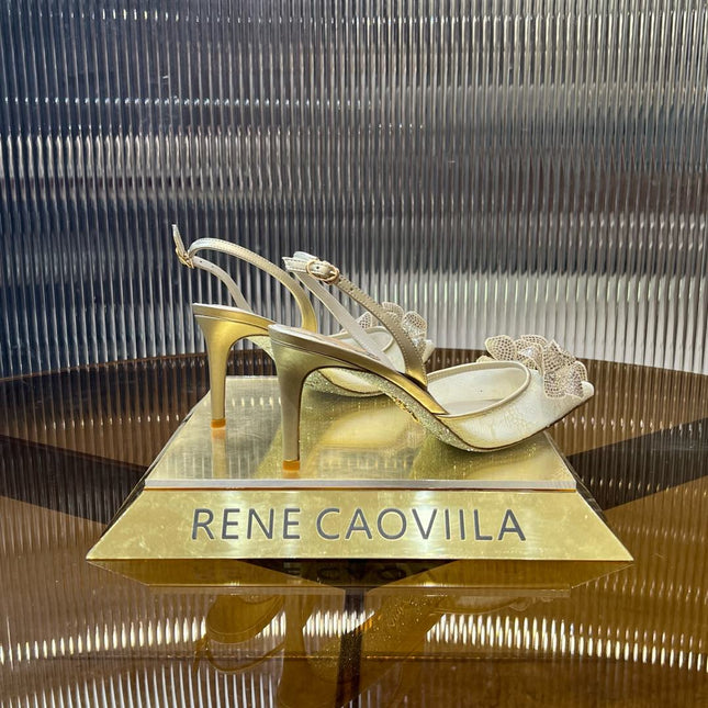 FLORIANE POWDER PINK SLINGBACK 80 LIGHT GOLD LAMBSKIN