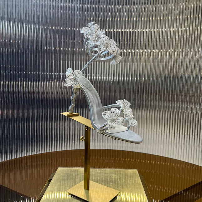 MARGOT WHITE SANDAL WITH FLOWERS 95 MM SILVER
