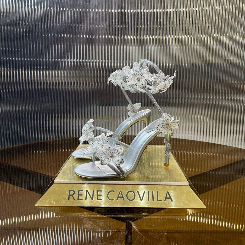 MARGOT WHITE SANDAL WITH FLOWERS 95 MM SILVER