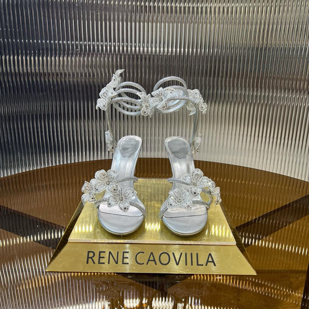 MARGOT WHITE SANDAL WITH FLOWERS 95 MM SILVER