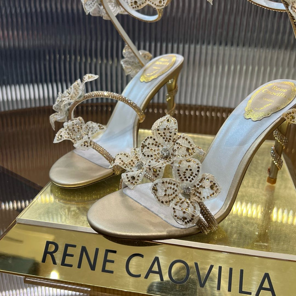MARGOT WHITE SANDAL WITH FLOWERS 95 MM LIGHT GOLD