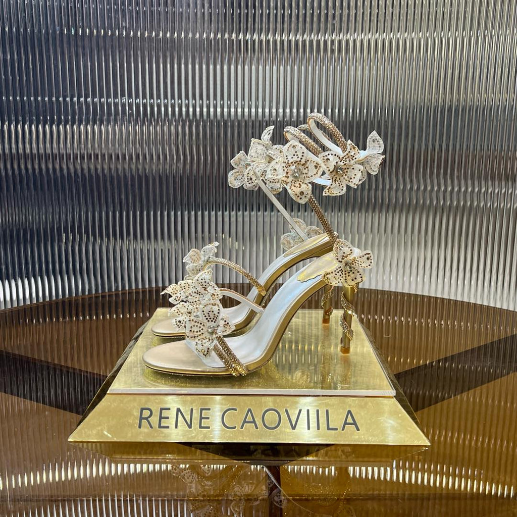 MARGOT WHITE SANDAL WITH FLOWERS 95 MM LIGHT GOLD