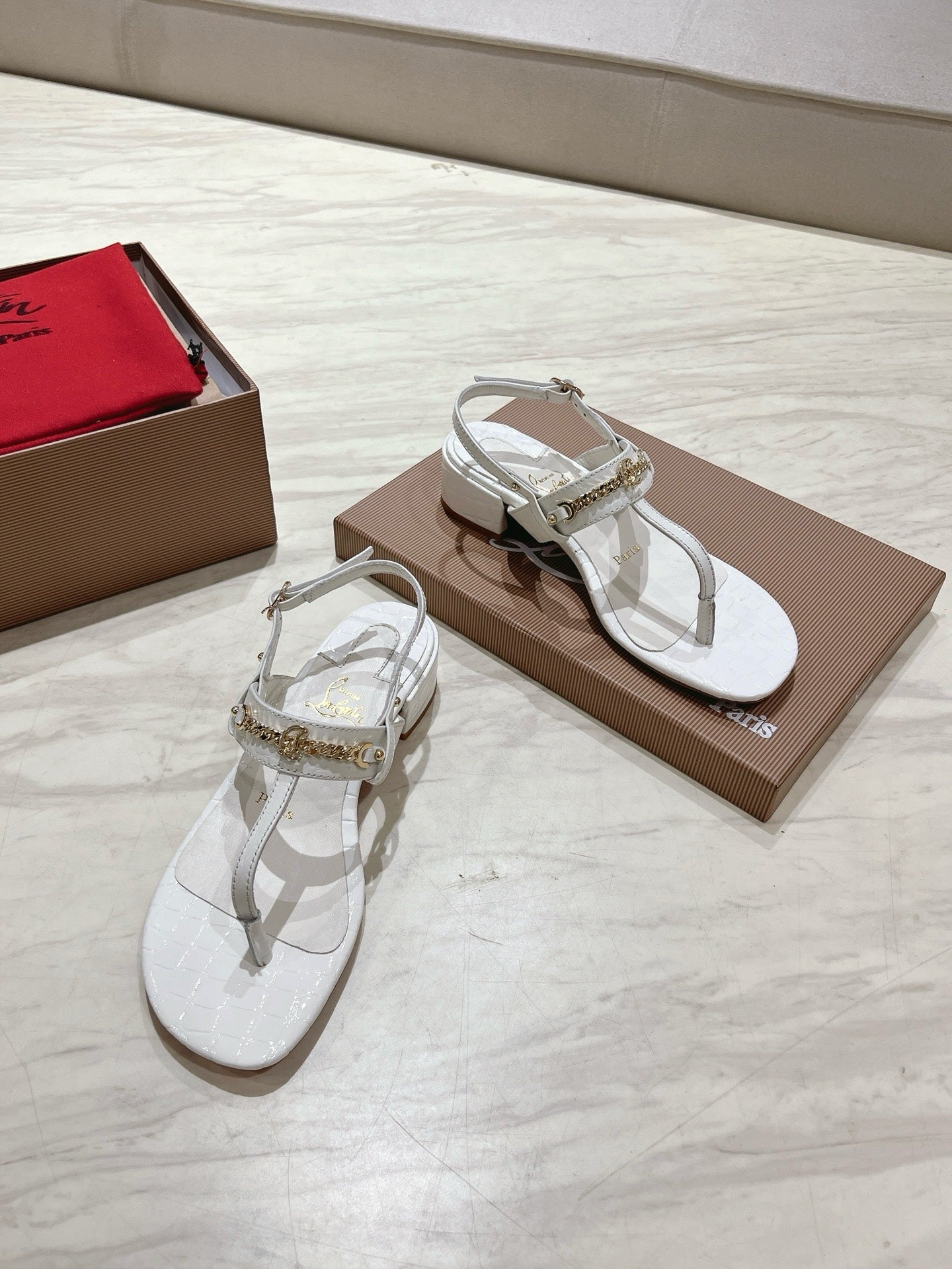 THONG SANDALS SLINGBACK 25MM IN SNAKE-EFFECT WHITE CALFSKIN