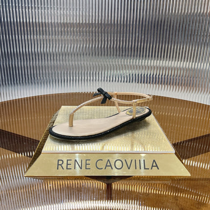 RENE CAOVILLA THONG SANDALS IN BEIGE MIX BLACK CALFSKIN