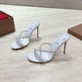 CRYSTAL GLITTER CRISS-CROSS STRAP SANDALS IN WHITE CALFSKIN