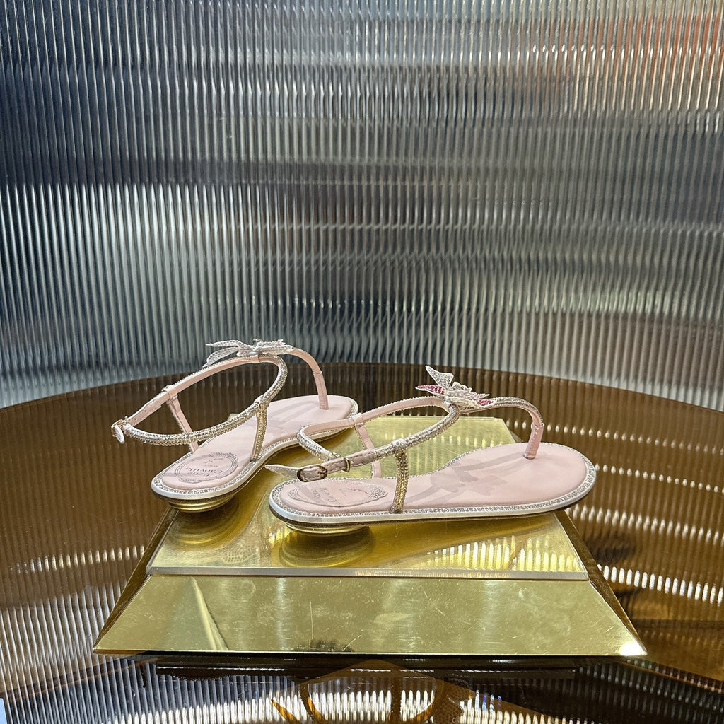 RENE CAOVILLA 26S BUTTERFLY THONG SANDALS IN BEIGE LAMBSKIN