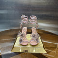 RENE CAOVILLA 26S FLORIANE HIGH HEELS 95 MM IN NUDE PINK LAMBSKIN FLOWER EMBELLISHED STRAP