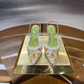 RENE CAOVILLA 26S SLINGBACK 75 MM IN MUTICOLOR LACE STRAP FLOWER EMBELLISHED