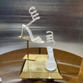 RENE CAOVILLA 26S CLEO HIGH HEELS SANDALS 95 MM IN WHITE LACE STRAP FLOWER EMBELLISHED