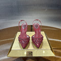 RENE CAOVILLA 26S SLINGBACK HIGH HEELS 75 MM IN DARK RED CRYSTAL EMBELLISHED