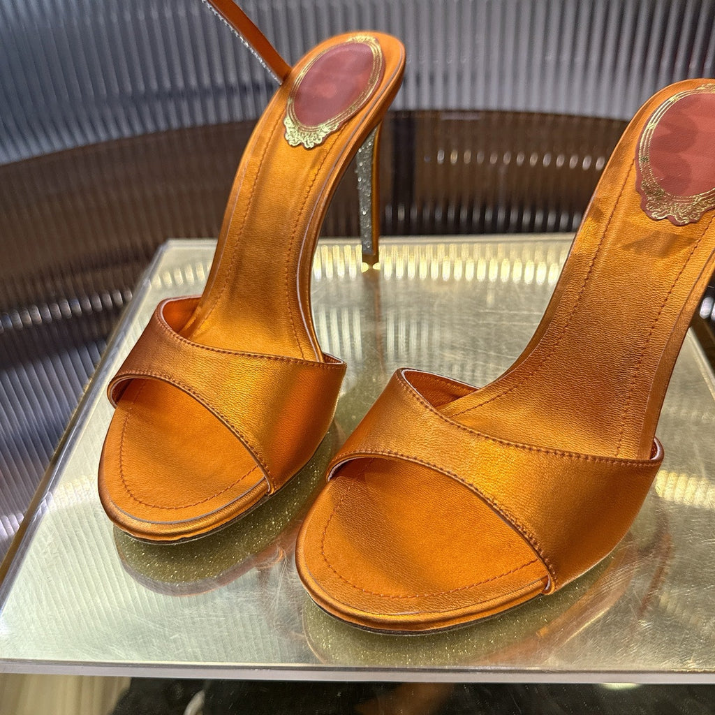 RENE CAOVILLA 26S HEELED SANDALS 95 MM IN DARK ORANGE LAMBSKIN