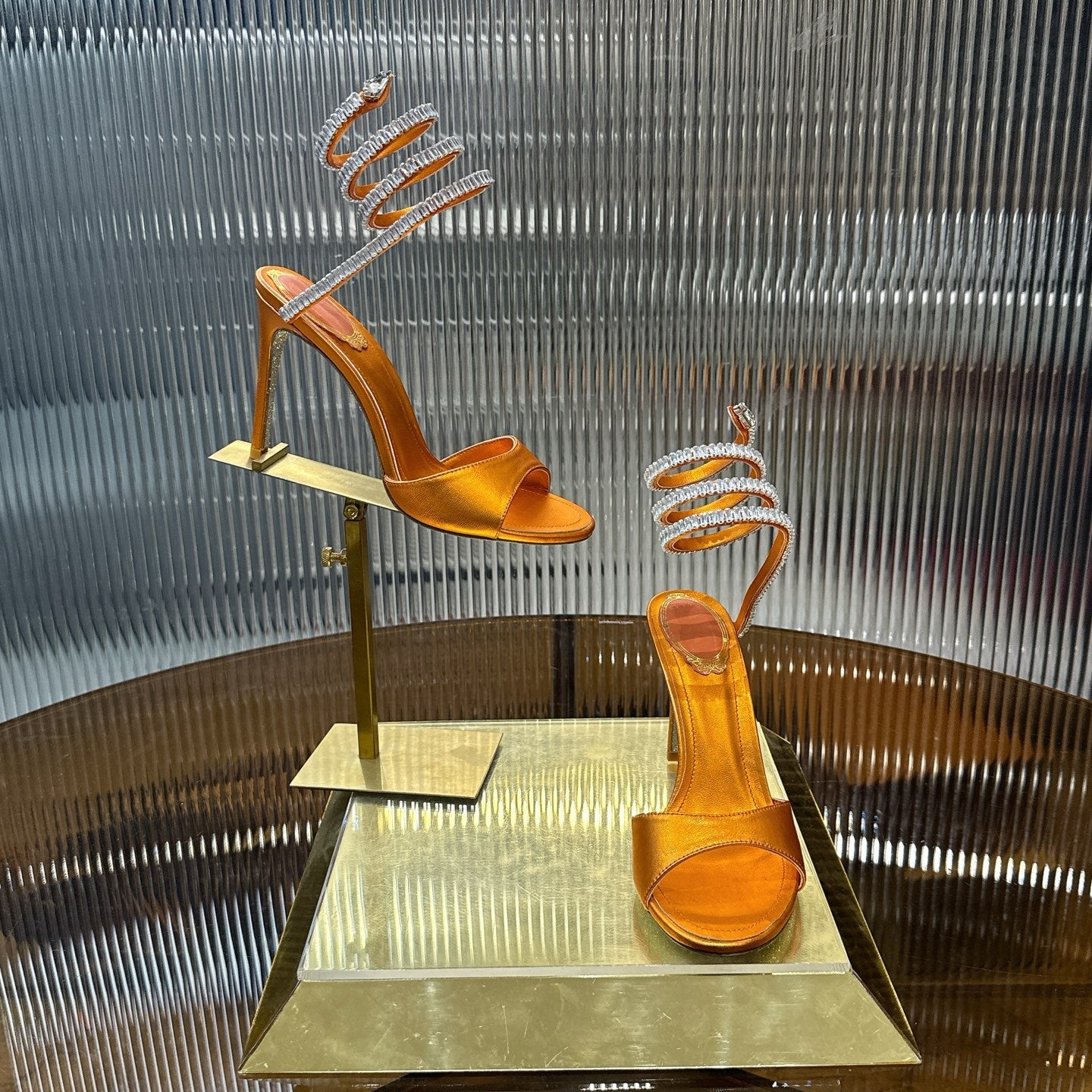 RENE CAOVILLA 26S HEELED SANDALS 95 MM IN DARK ORANGE LAMBSKIN