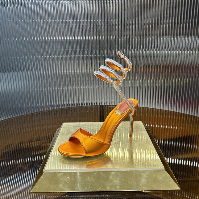 RENE CAOVILLA 26S HEELED SANDALS 95 MM IN DARK ORANGE LAMBSKIN