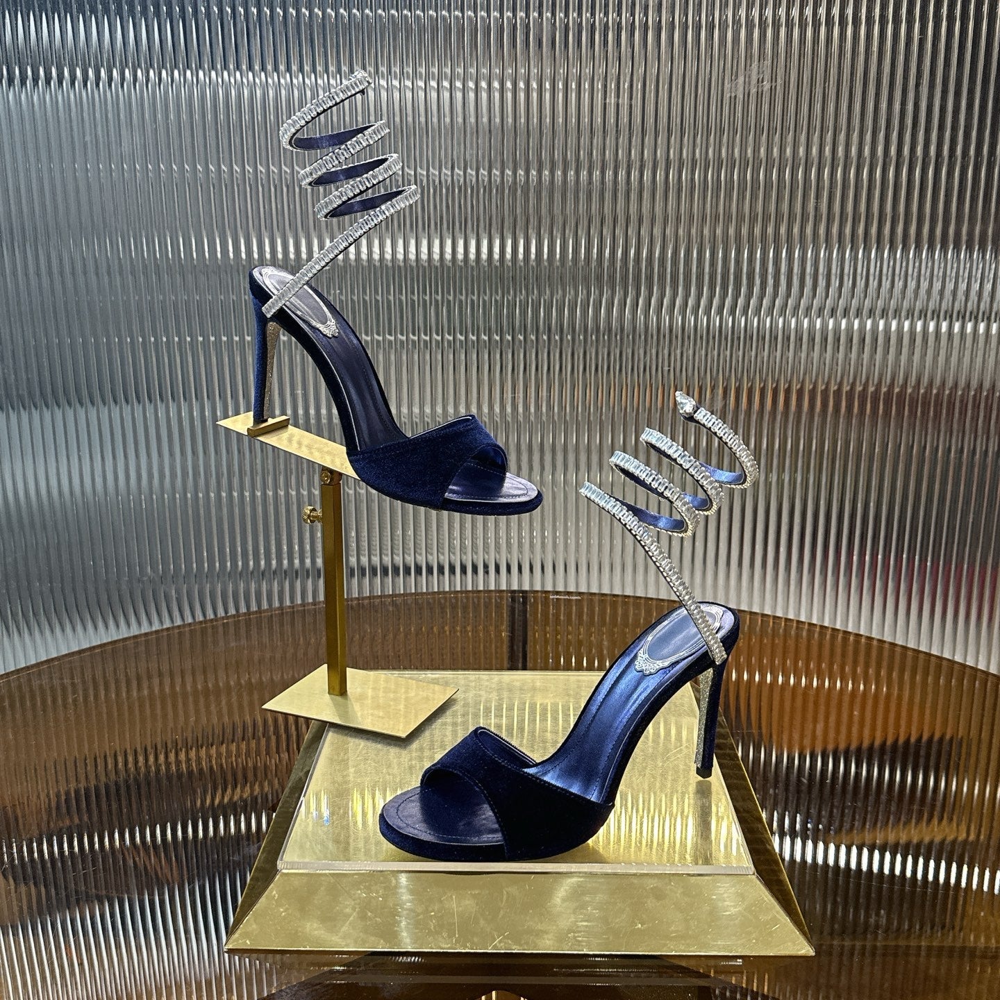 RENE CAOVILLA 26S HEELED SANDALS 95 MM IN NAVY BLUE VELVET