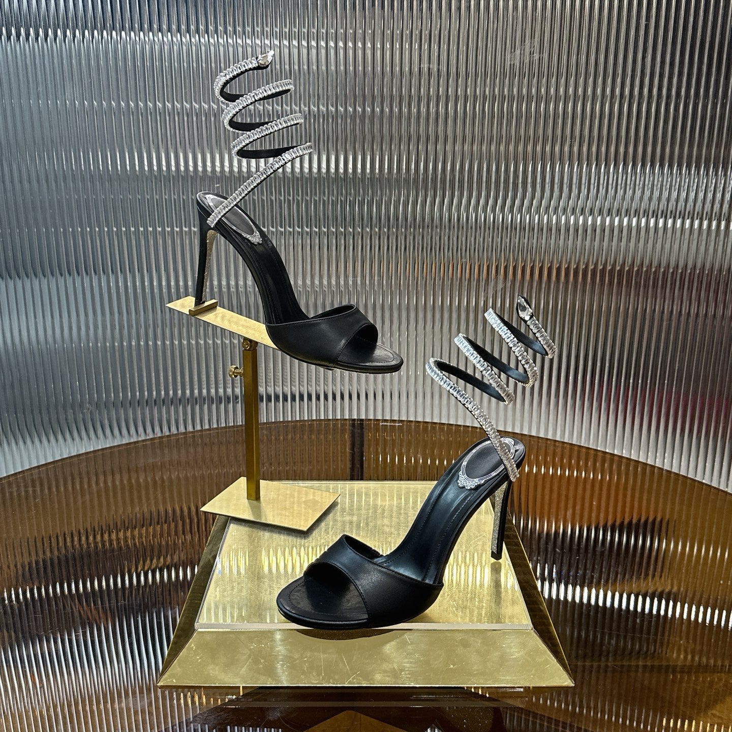 RENE CAOVILLA 26S HEELED SANDALS 95 MM IN BLACK LAMBSKIN