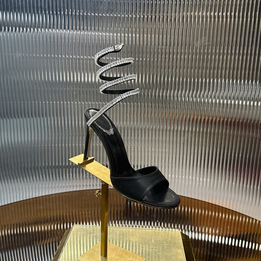 RENE CAOVILLA 26S HEELED SANDALS 95 MM IN BLACK LAMBSKIN